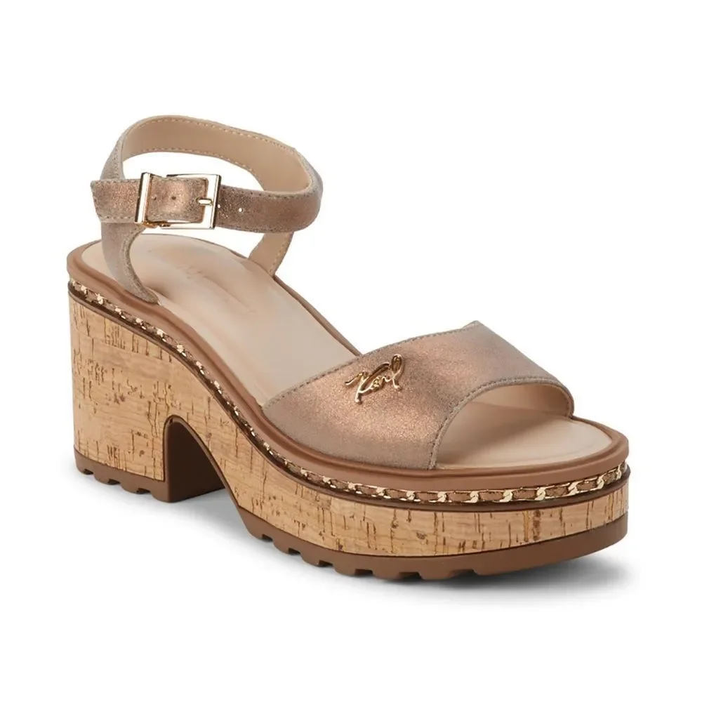 Karl Lagerfeld Metallic Rose Gold Cork Platform Sandals